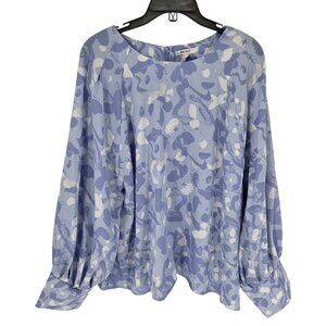 Nine west womens XXL periwinkle blue abstract boho balloon sleeve blouse NWT